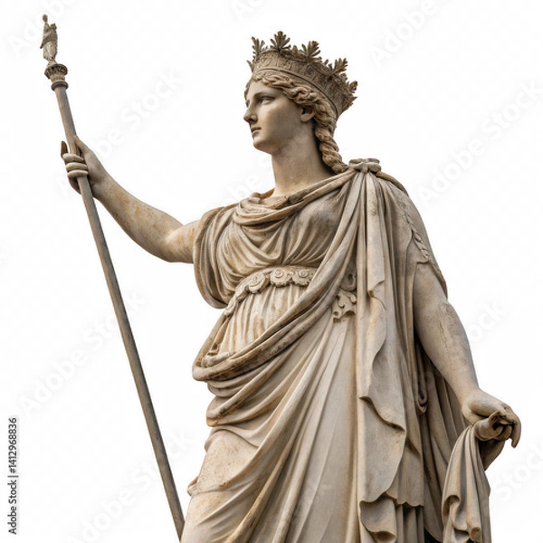 Obraz Elegant Roman Goddess Juno Statue Crown, Scepter, and Majestic Pose