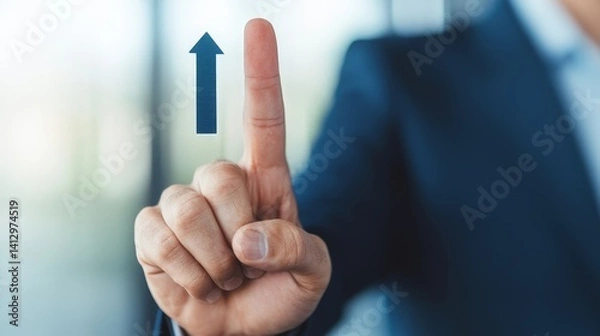 Obraz Key Results concept. A hand gestures upward with a finger, symbolizing direction or emphasis.
