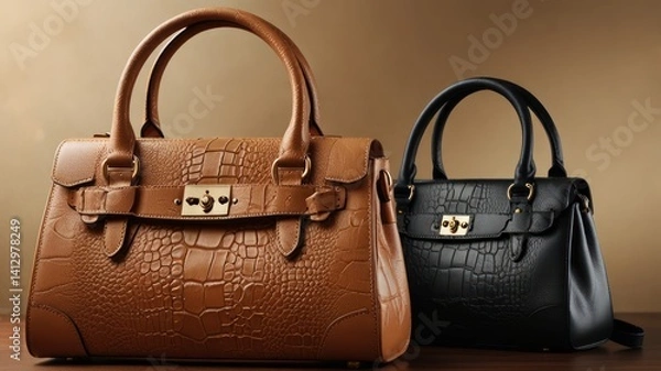 Obraz Stylish leather handbags on display, studio shot