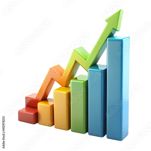 Fototapeta 3D render business graph and chart icon isolated on transparent background  
