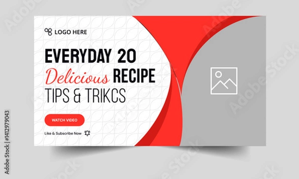 Obraz Food recipe daily tips and tricks video cover banner design, delicious food recipe tips and tricks video cover banner design, editable vector eps 10 file format