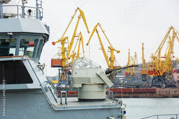 Fototapeta Warship, ship equipped with weapons and designed to take part in warfare at sea.