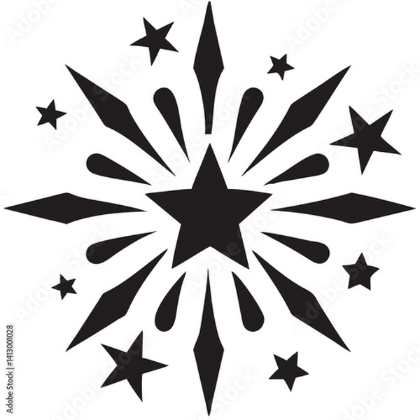 Fototapeta A celebratory burst of stars shining brightly, a symbol of joy and festive spirit with a bold, graphic black and white design.