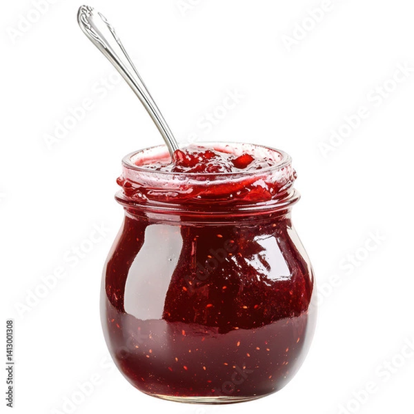 Obraz Homemade strawberry jam jar with spoon food photography kitchen environment