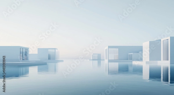 Fototapeta Skyline of white buildings on the water