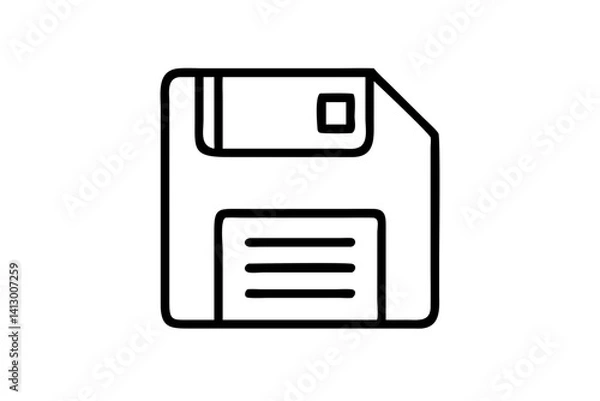 Fototapeta Minimalist Line Art of Floppy Disk – Save Icon for Apps & Web Design


