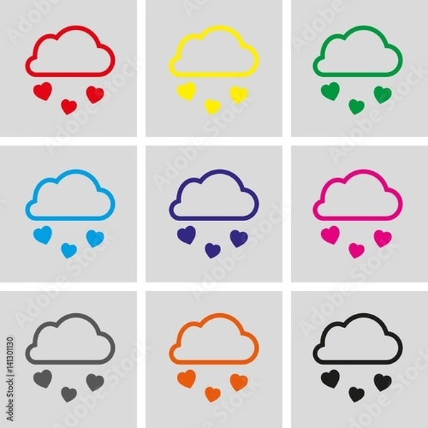 Fototapeta from the cloud falling hearts icon stock vector illustration flat design