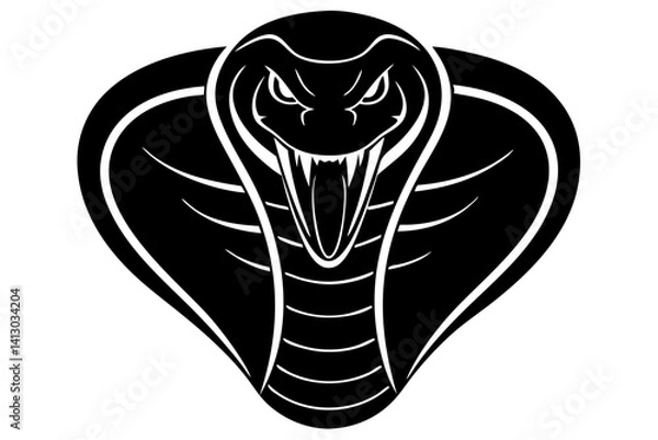 Fototapeta Graphic Black And White Cobra Snake Illustration Ready To Strike With Sharp Fangs And Angry Eyes Menacing Design, cobra, snake, reptile, vector, illustration, animal, king cobra, viper, serpent