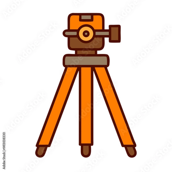 Fototapeta Surveying tripod in a minimalist illustration style with orange legs and a brown top, construction tool for precision measurement