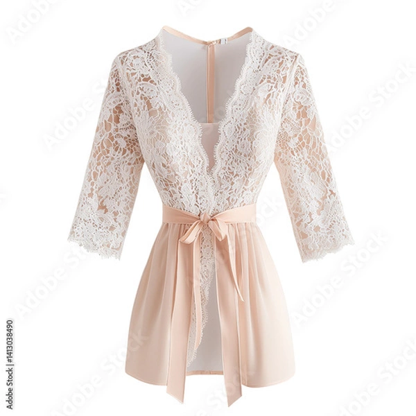 Obraz Elegant Lace Robe with Soft Fabric and Stylish Tie for Fashion Lovers on white background