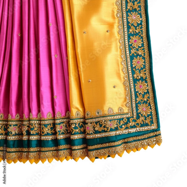Obraz Colorful Traditional Indian Saree with Intricate Patterns and Embroidery on white background