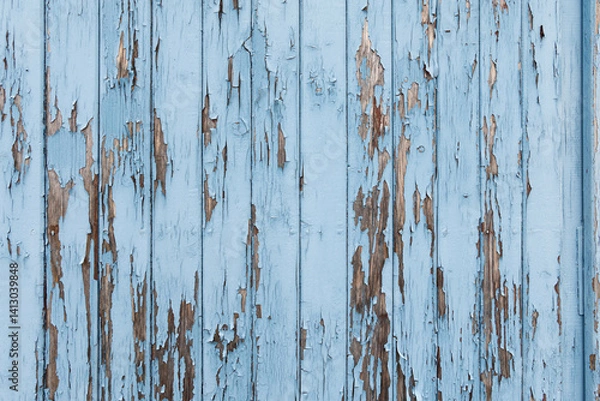 Obraz Blue wooden wall with paint peeling off. Weathered texture of a building exterior. Abstract background of an old material structure. Grungy detail of an abandoned house.