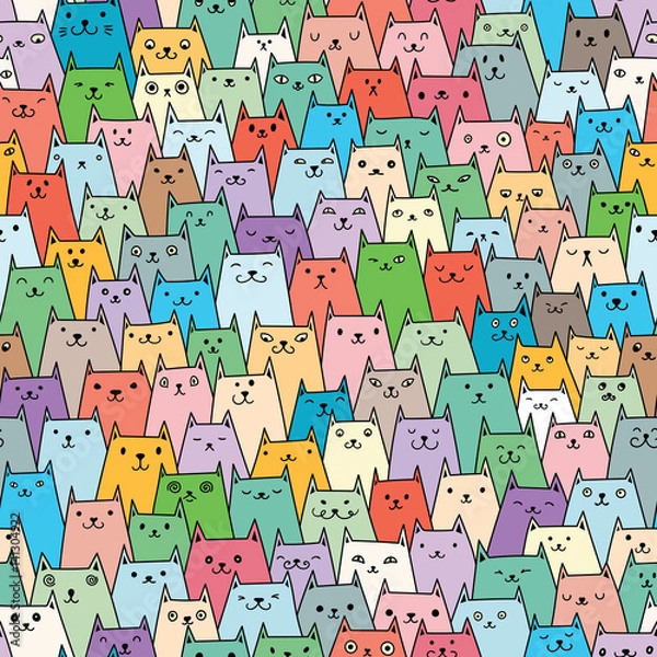 Fototapeta Colorful cats seamless vector pattern