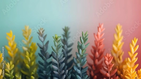 Obraz Colorful Succulents Close Up Image with Vibrant Teal Yellow Orange and Red Hues on Pastel Background