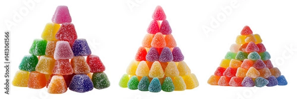 Fototapeta Colorful Pyramid of Sugar-Coated Gummy Candies on a Transparent Background
