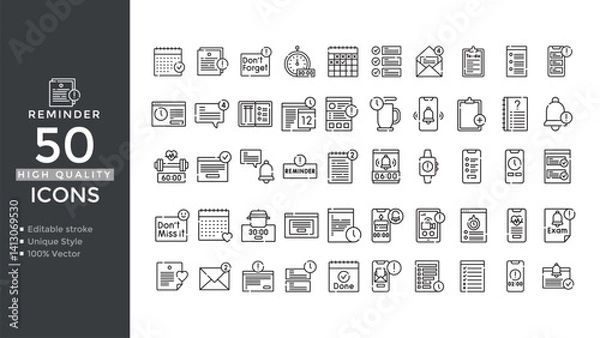 Fototapeta Calendar & Reminder Icon Set – Editable Line Vectors for Date, Schedule, Events & Appointments