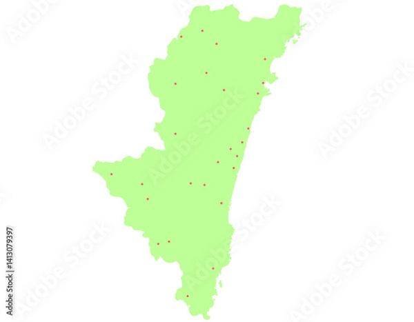Fototapeta 宮崎県　地図　黄緑　斑点　イラスト