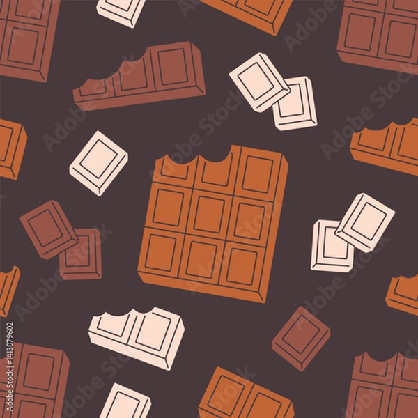 Fototapeta Seamless pattern with sweets chocolate bars. World Chocolate day. Design for banner, wallpaper, textile, wrapping paper, background, cards. Vector illustration in flat style