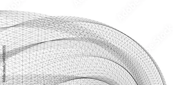 Fototapeta Abstract 3D wireframe wave and shape, mesh illustration