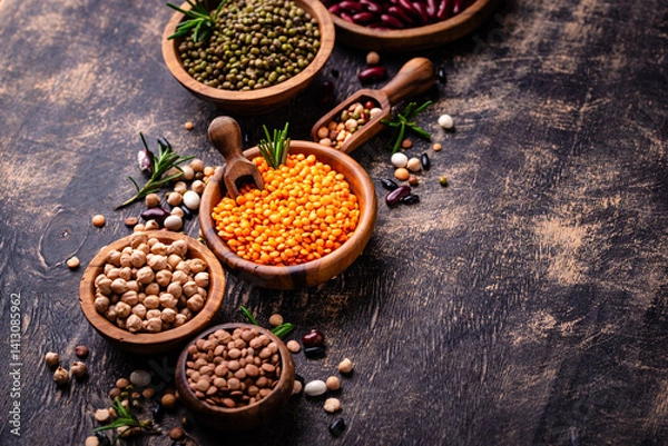 Fototapeta Beans, lentils, soybean, pea and chickpea