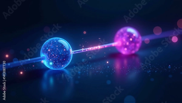 Fototapeta Quantum Cryptography Concept: Entangled Particles Securing Digital Communication Channel