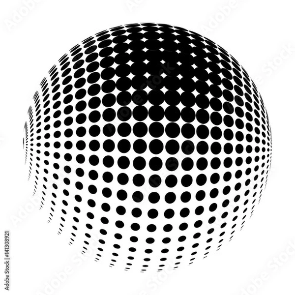 Fototapeta Vector halftone sphere stylized logo. Dotted orb design element isolated on white.
