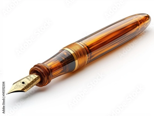 Obraz Elegant Amber Fountain Pen: Luxurious Writing Instrument with Gold Nib for Fine Artistic Expression