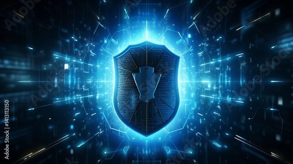 Fototapeta Cybersecurity Shield Background – Futuristic Digital Protection Concept with Glowing Blue Tech Elements for IT Security Design