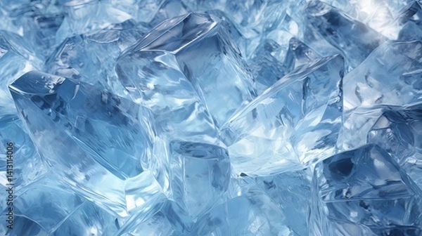 Obraz Close-Up of Transparent Blue Ice Crystals with Sharp Edges and Reflective Surfaces