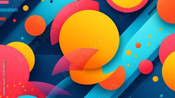 Obraz Colorful Abstract Geometric Background with Retro Futuristic Circles and Diagonal Lines in Vibrant Gradient Colors