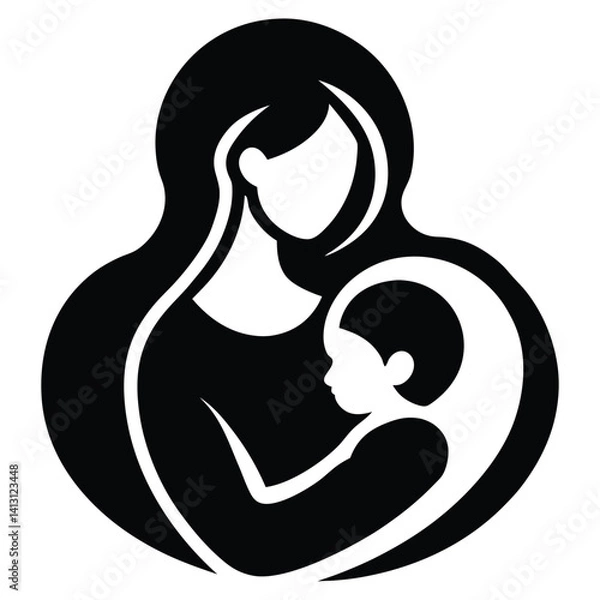 Fototapeta Mother and child silhouette icon representing unconditional love and bond