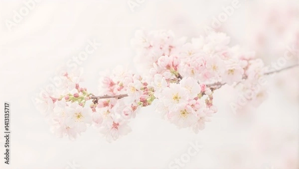 Fototapeta Delicate peach blossoms on a branch against a serene background capturing the essence of springs beauty Perfect for nature lovers and spring concepts
