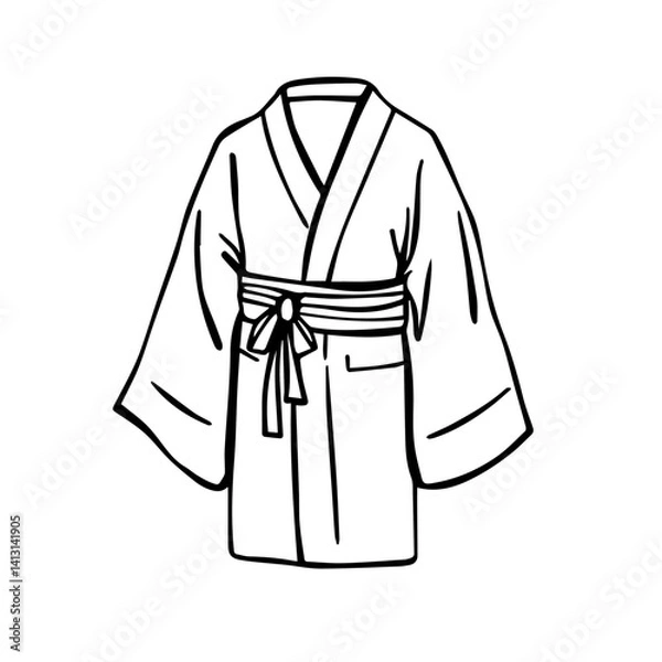 Fototapeta Simple outline of a kimono robe in black and white style  