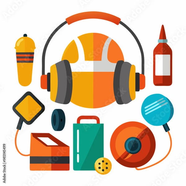 Obraz Construction Worker Tools And Safety Equipment With Flat Style Illustration On White Background
