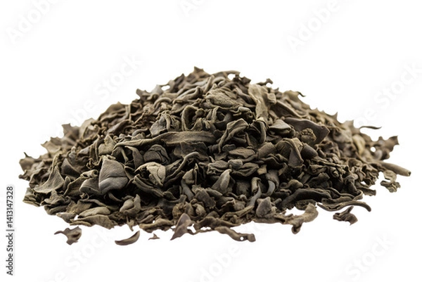 Fototapeta dry green tea leaves heap isolated png transparent background