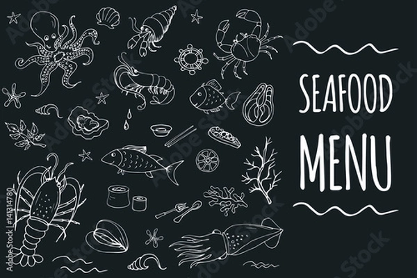 Fototapeta Seafood menu template page