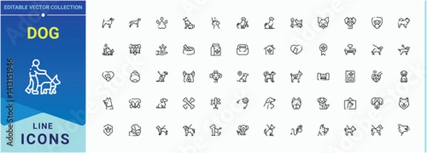 Fototapeta Dog line icon set. Contains such symbols as animals, pets, pet, puppy, domestic and more. UI icons set in a thin style. Domestic icon set. Vector illustration.