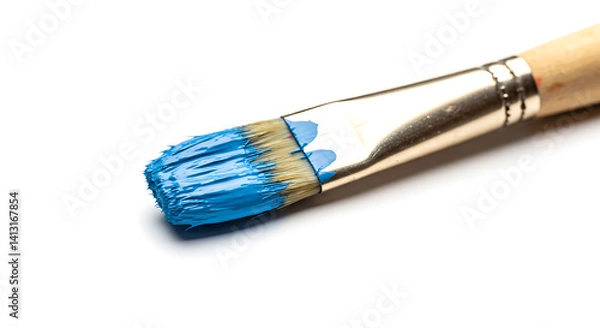 Fototapeta Used Paintbrush with blue Acrylic on White Background