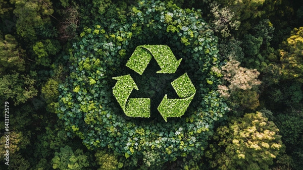 Fototapeta grass background with recycle symbol