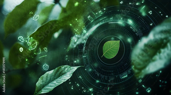 Obraz Eco-Friendly Scoreboard UI: A Harmonious Blend of Green Tones and Leaf Motifs for Sustainable Design