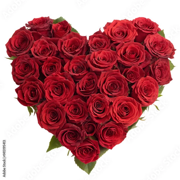Obraz Heart made of red roses isolated on transparent PNG background  