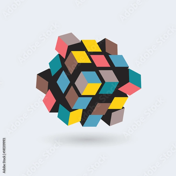 Fototapeta Abstract 3d cube, team building concept, vector illustration