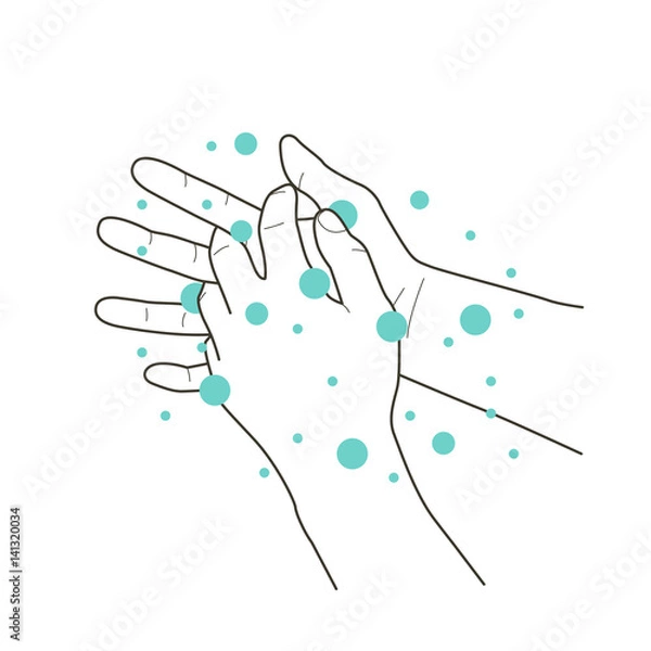 Obraz Wash hands, soap to bubbles step, vector illustration