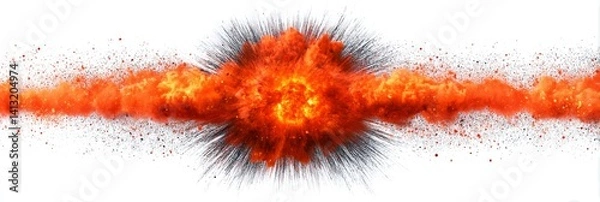 Fototapeta Fiery Explosion Burst Isolated - Powerful explosion, fiery burst, energy, destruction, impact. Symbolizing power, force, chaos, destruction, and release
