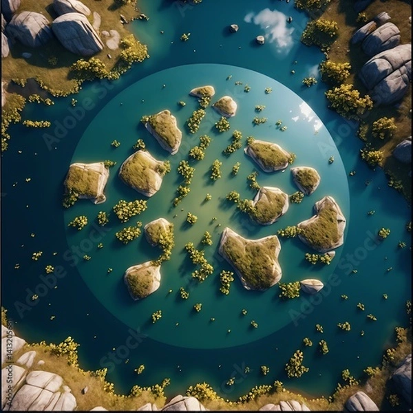 Obraz stunning aerial view captures a serene landscape featuring lush islands surrounded by clear blue water.