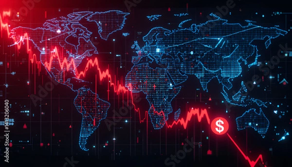 Obraz Global Stock Market Crash with World Map Visualization