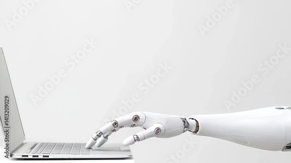 Obraz Robotic arm using laptop ai automation future technology