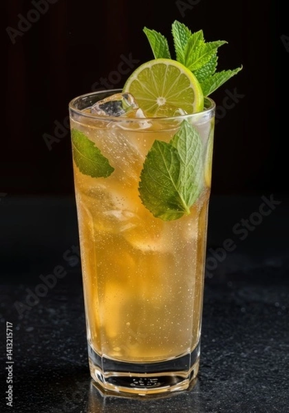 Obraz A Suffering Bastard in a tall glass with ginger beer and mint.