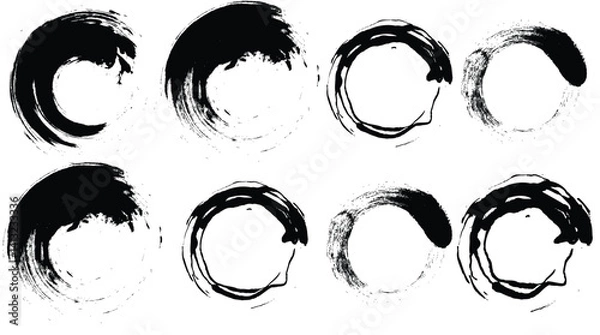 Fototapeta Dry paint stains brush stroke backgrounds set. Dirty artistic vector design elements, boxes, frames for text, labels, logo. Hipster stickers, paintbrush grunge stamp label backgrounds, circle frame