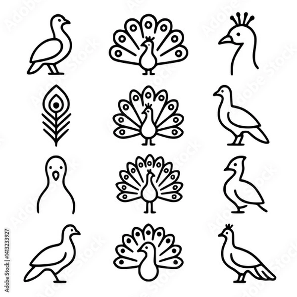 Obraz peacock icon set